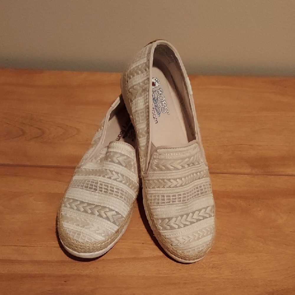 Beige Patterned Women's Bobs From Skechers Slip-On Shoes